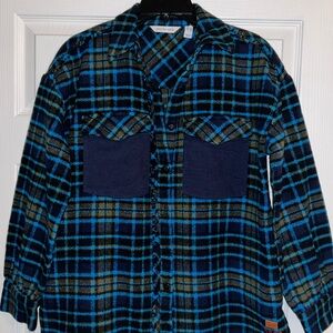 Peace Love World Blue and Black Plaid Shirt